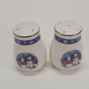 Vintage Crofton Stoneware "Snowman" Salt & Pepper Shakers